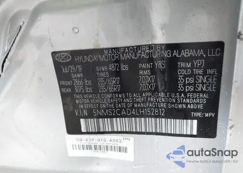 2020 Hyundai Santa Fe Se from USA, damaged, VIN 5NMS2CAD4LH152812